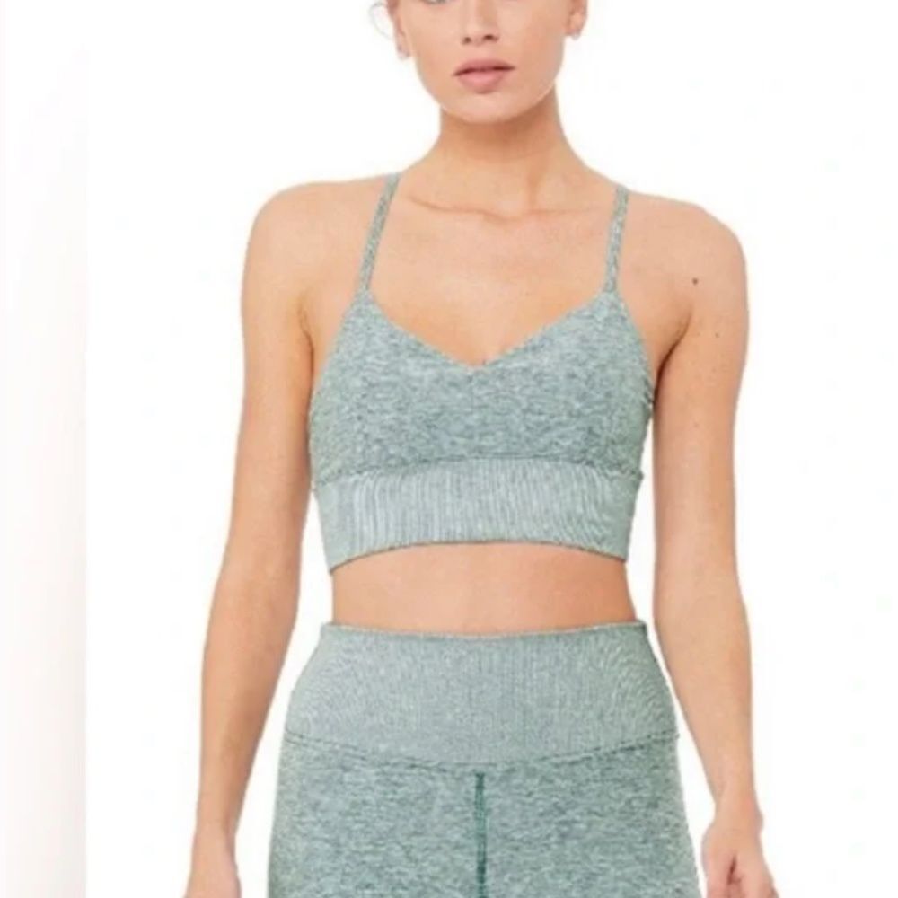 Alo Yoga Alosoft Lavish Bra Seagrass Green Strappy Sports Bra Size M